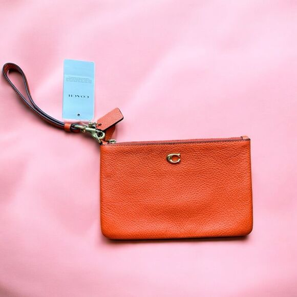 Coach Pebbled Sun‎ Orange Leather Wallet Wristlet New - Picture 1 of 5
